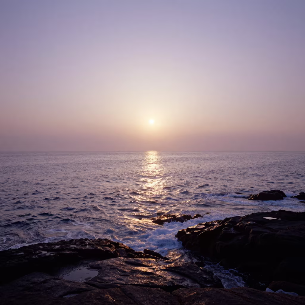 Moonlight Shimmering on Ocean Swells at Dawn in near Seomyeon, Busan