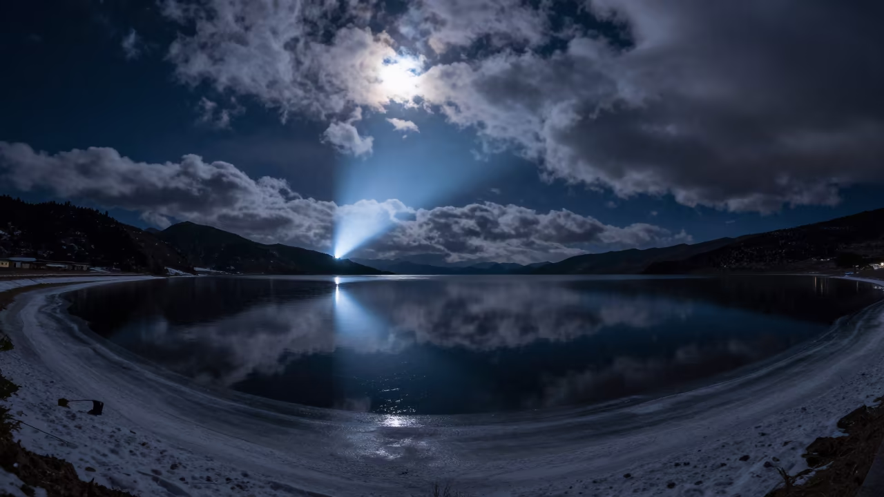 Moonlit Alpine Lake Reflecting Stars Near Thimphu in under a band of cold starlight near Thimphu