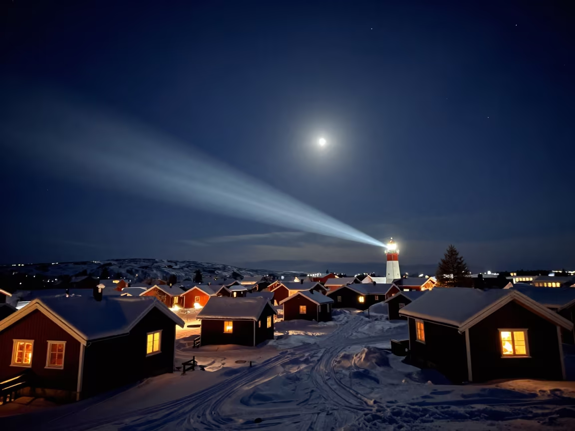 Moonlit Alpine Village Under Starlight Near Stockholm in under a band of cold starlight near Stockholm