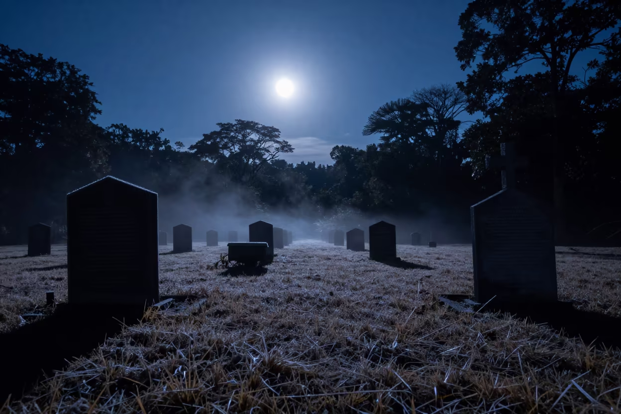 Moonlit Amazon Cemetery Frosted Grass in under a band of cold starlight in the Amazon