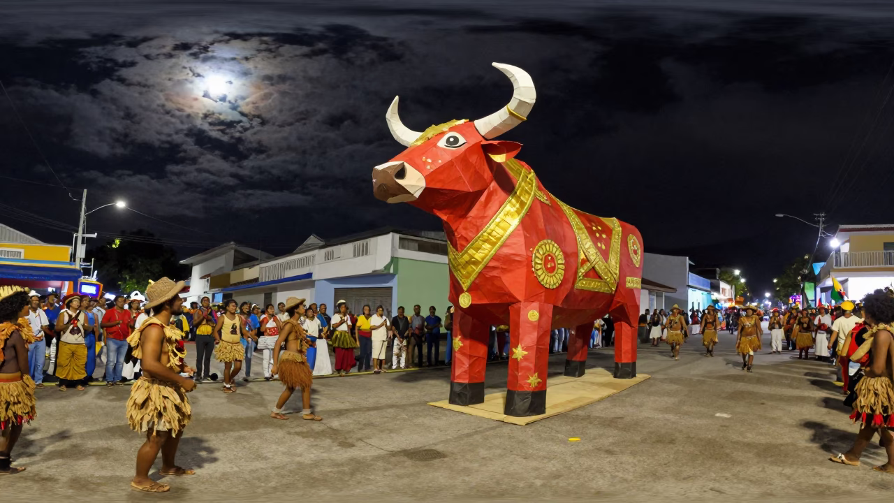 Moonlit Bumba Meu Boi Bull at Isla Margarita in at a festival street procession near Isla Margarita