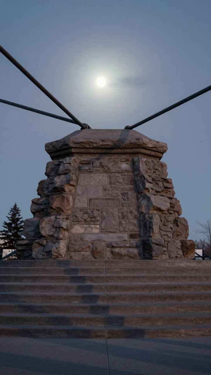 Moonlit Cable Shadows on Calgary Staircase in at the base of a monumental staircase in Calgary