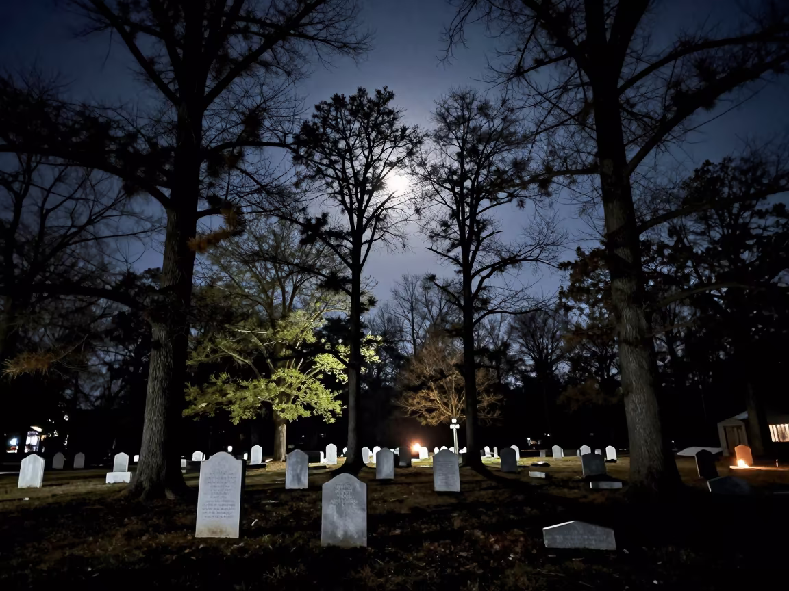Moonlit Cemetery White Stones Cypress Shadows Alabama in under a band of cold starlight in Alabama