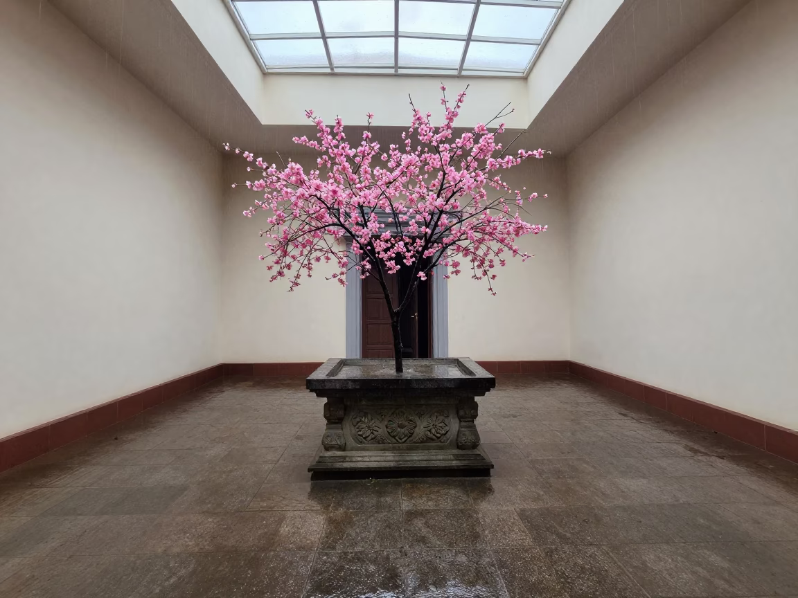 Moonlit Cherry Blossoms at Stone Altar Toamasina in at the foot of a stone altar in Toamasina