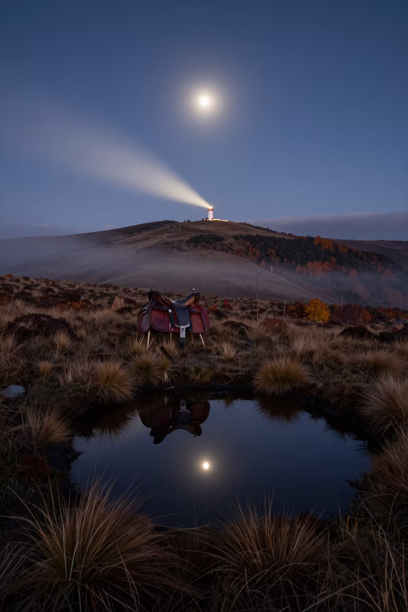 Moonlit Clouds Sweep Over Autumn Moorland in from a quiet alpine saddle near Santiago de Querétaro