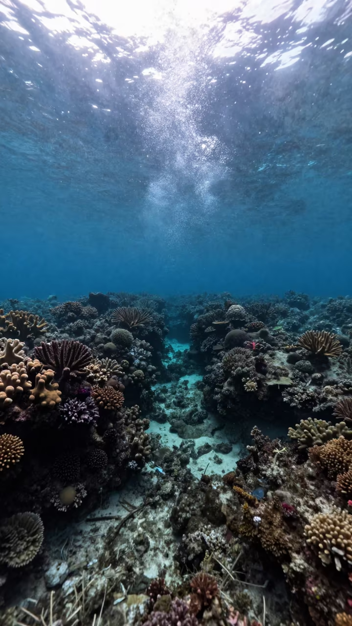 Moonlit Coral Reef in Belize Dawn Light in beside a reef crevice under clear water near Belize City