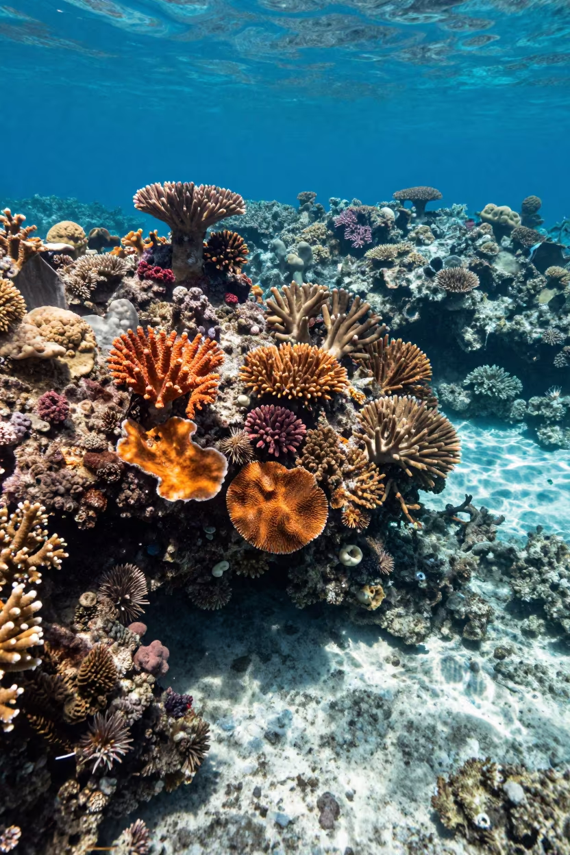 Moonlit Coral Reef Through Crystalline Monsoon Shallows in along a coral wall with blue water beyond near Stone Town