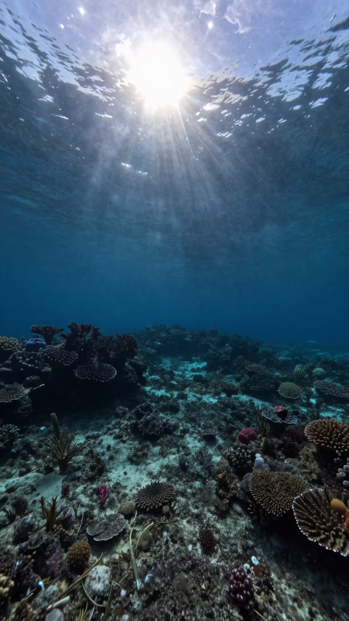 Moonlit Coral Reef Under Stone Town Shallows in beside a volcanic reef overhang near Stone Town