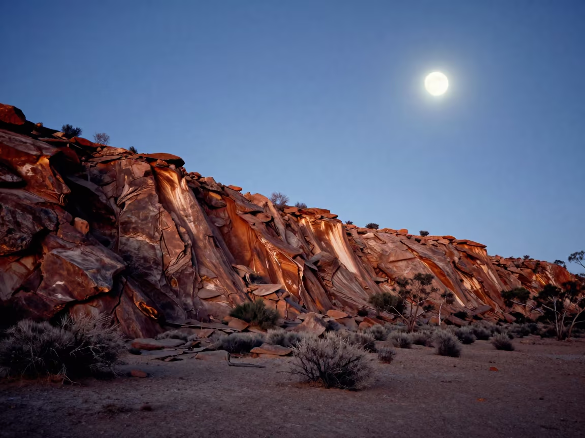 Moonlit Desert Escarpment Night Queensland in beneath a wind-cut desert escarpment in Queensland