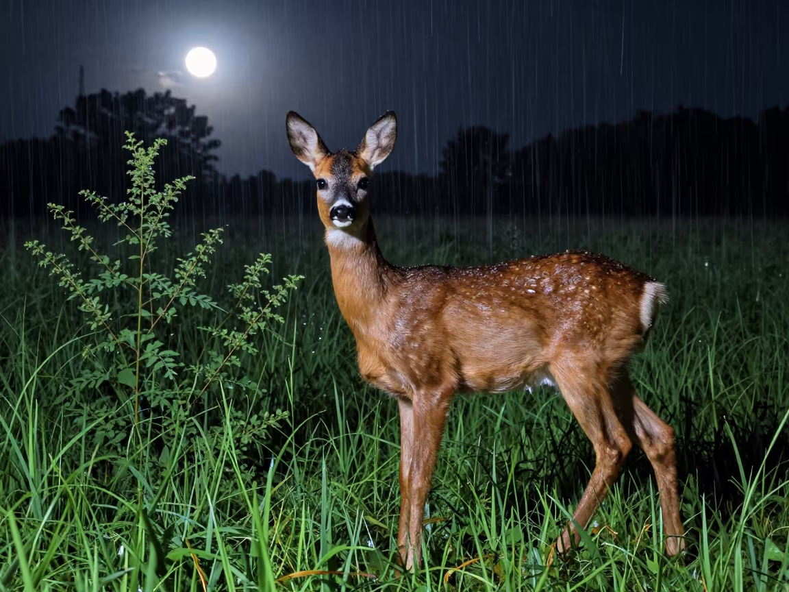 Moonlit Fawn in Summer Meadow Near Bologna in near Bologna