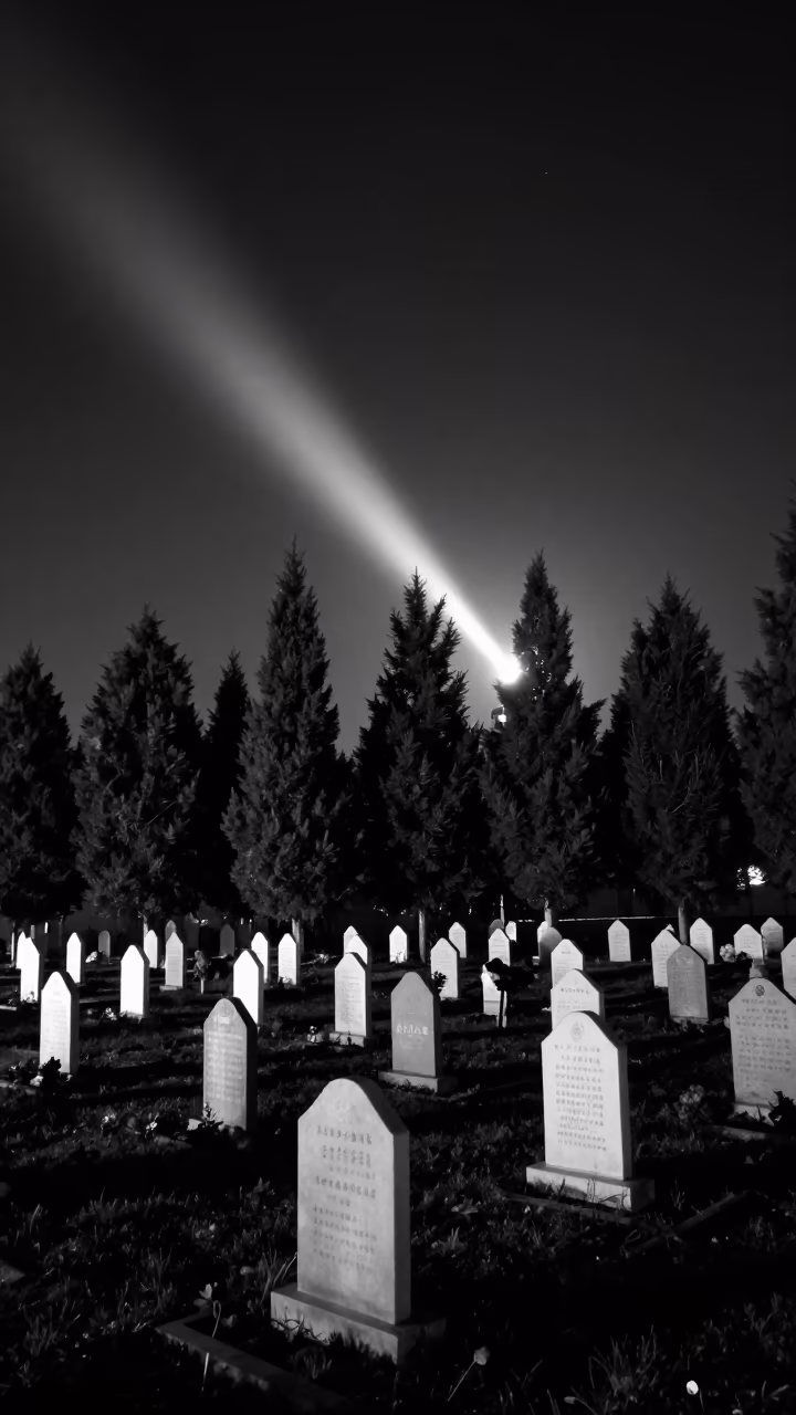 Moonlit Gansu Cemetery at Midnight in from a frost-hushed ridgeline in Gansu