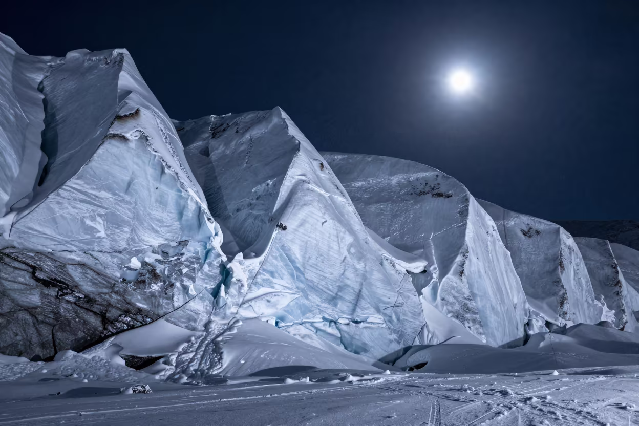 Moonlit Glacier Face Near Rovaniemi in Winter Night in near Rovaniemi