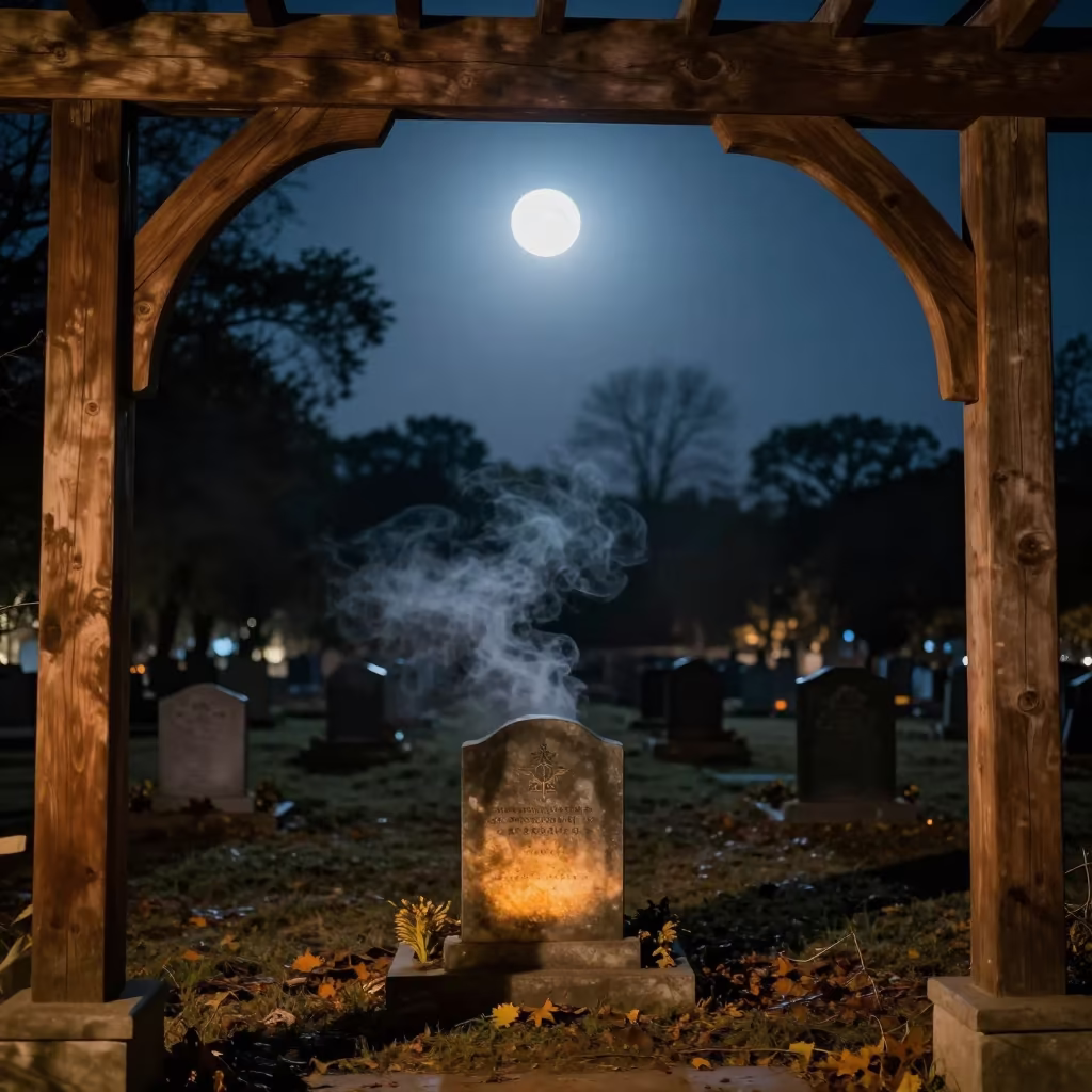 Moonlit Gurgaon Cemetery Autumn Night Glow in beneath a moon-washed horizon near Gurgaon