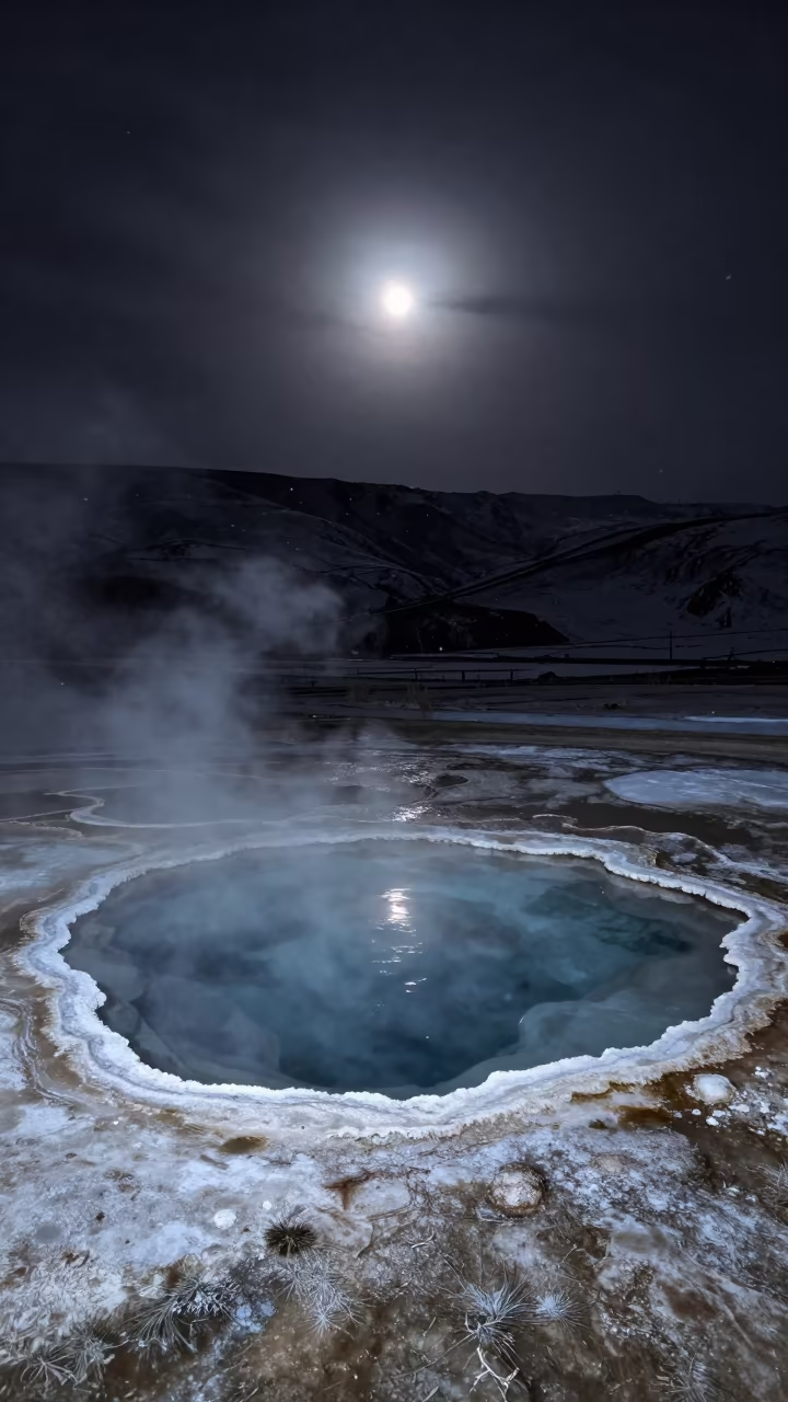Moonlit Hot Spring Ridge Afghanistan Spring Night in from a ridge above layered foothills in Afghanistan