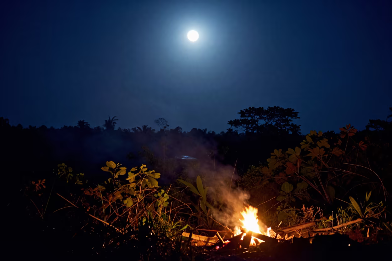 Moonlit Jungle Clearing Dominican Night in beneath a moon-washed horizon in Dominican Republic