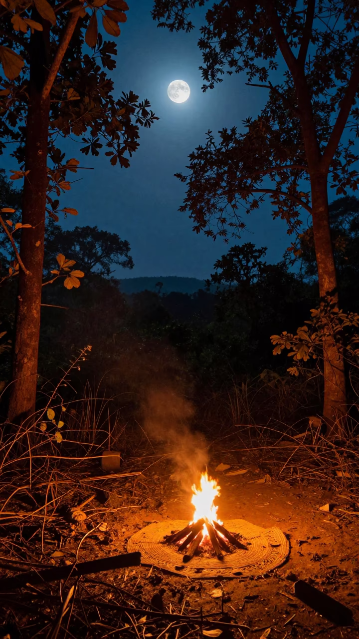 Moonlit Jungle Clearing in Tamil Nadu Night in in Tamil Nadu