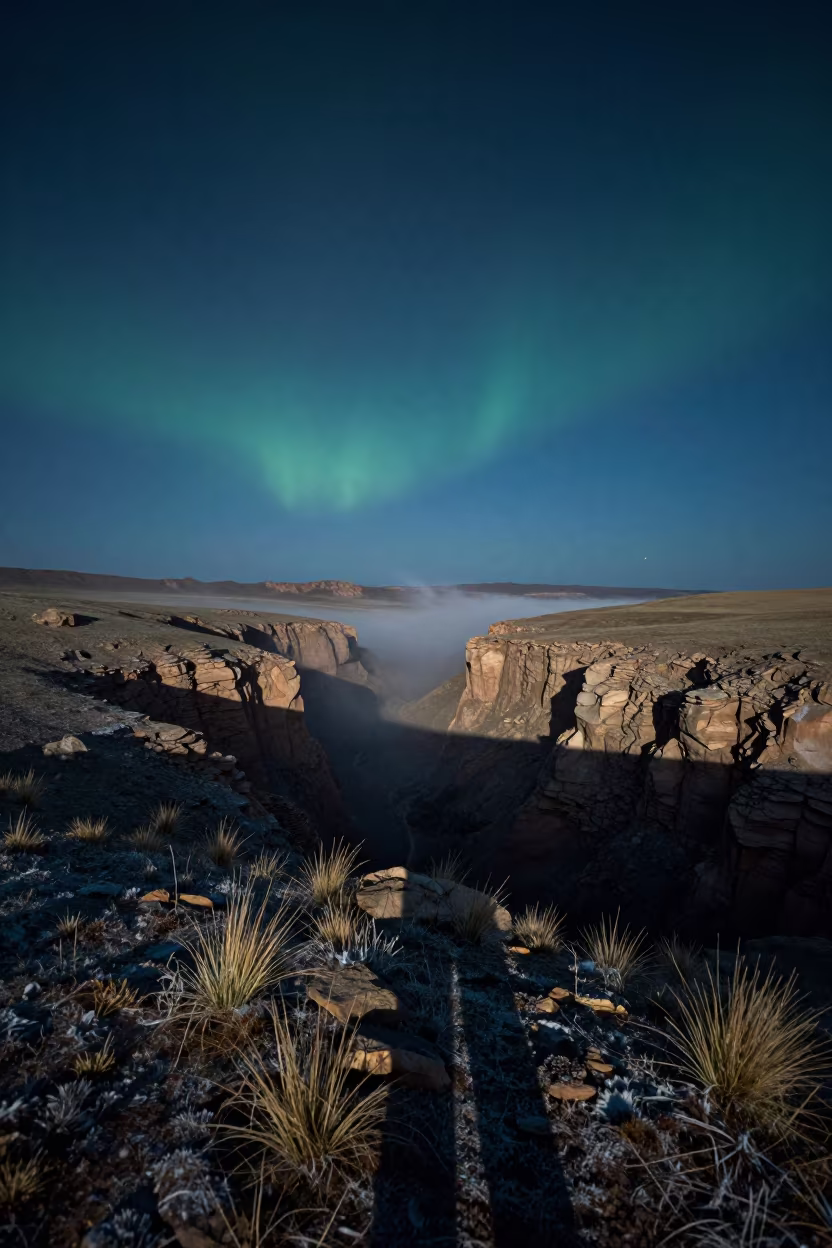 Moonlit Mesa Shadow Over Mongolian Canyon Floor in in Mongolia