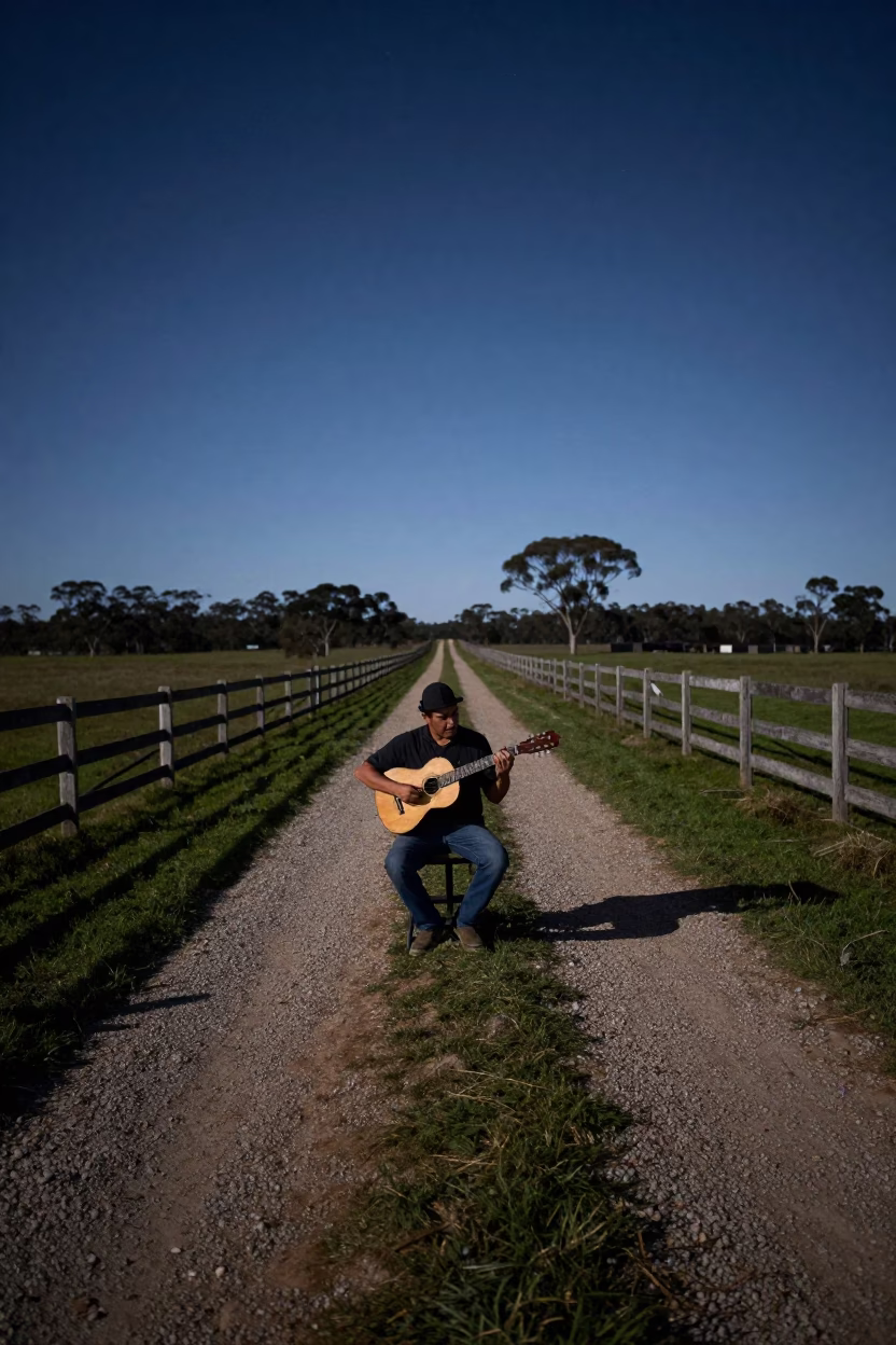 Moonlit Night on Australian Feedlot Lane in along a feedlot lane in New South Wales