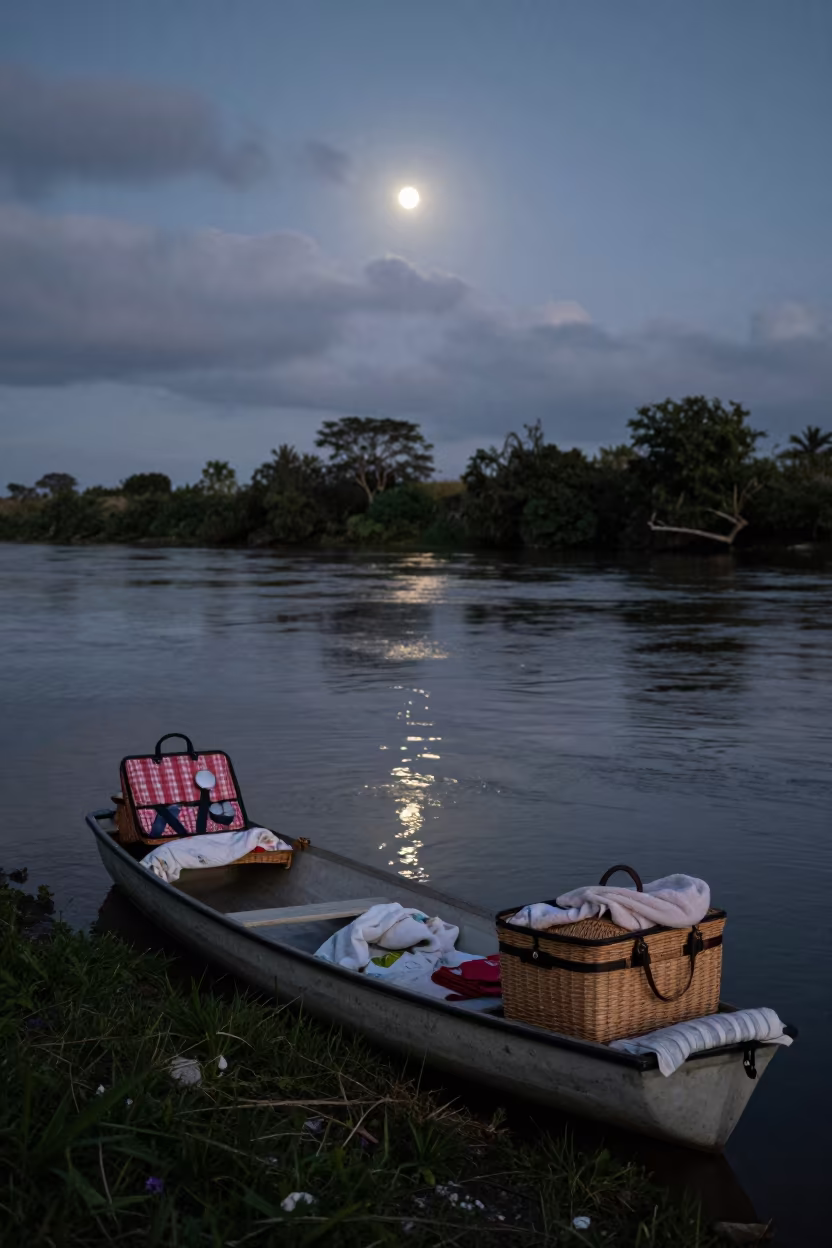 Moonlit Picnic Punt on River Near León de Los Aldama in near León de Los Aldama