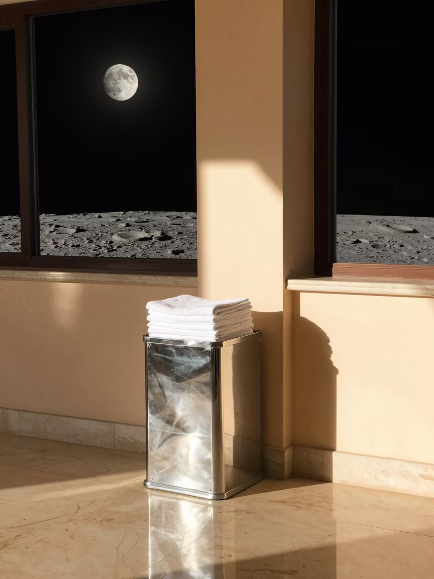 Moonlit Pool Towel Bin Banquet Hall in inside a banquet hall before service near Muscat