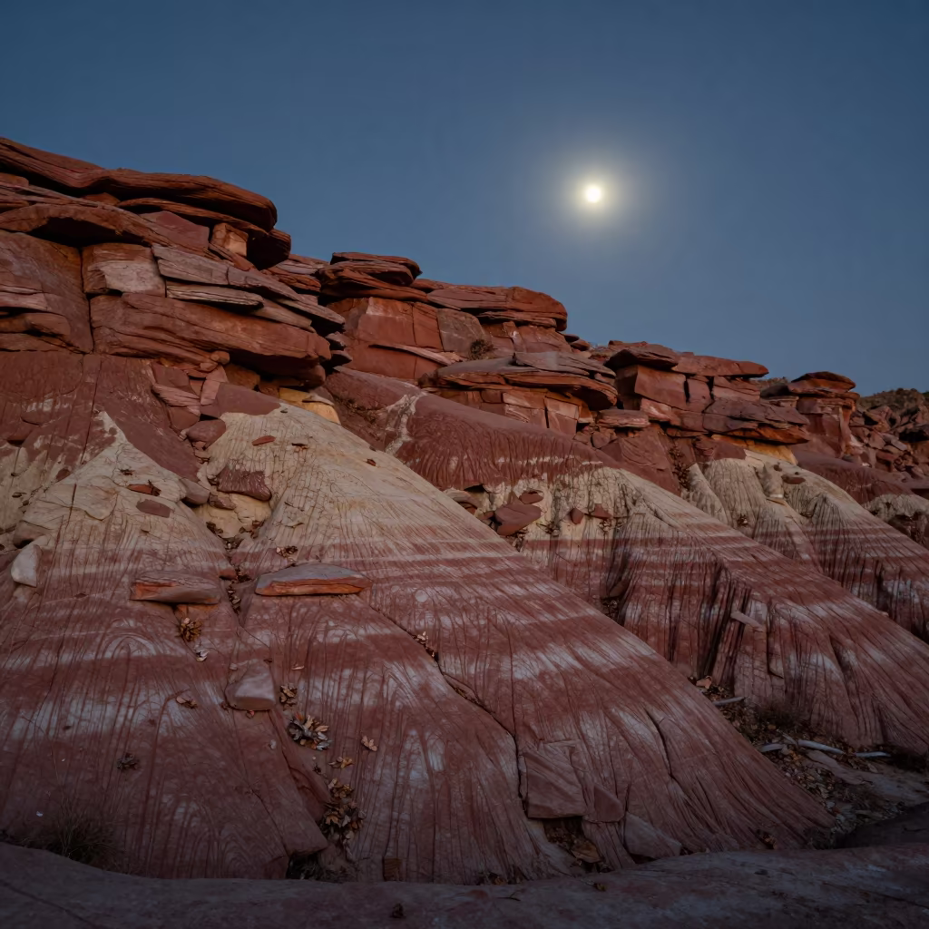 Moonlit Red Strata Near Tianjin Winter Dawn in near Tianjin