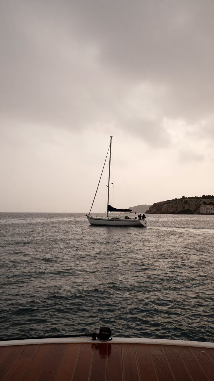 Moonlit Sailboat in Puglia Cove Early Morning Rain in in Puglia