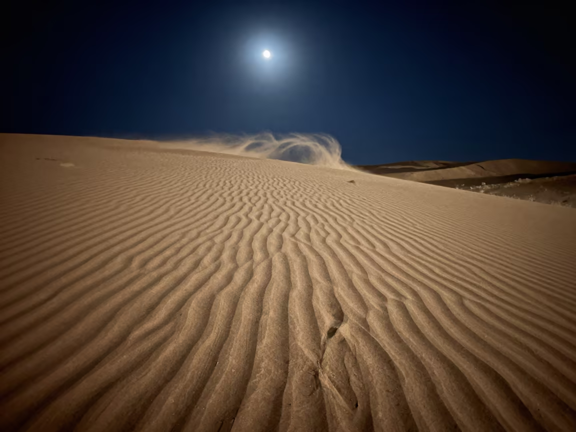 Moonlit Sand Ripples on Windswept Dune in near Bnei Brak
