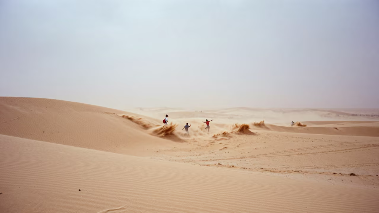 Moonlit Sandstorm Veils Stars Over Las Vegas Dunes in across a storm-bright plain near Las Vegas