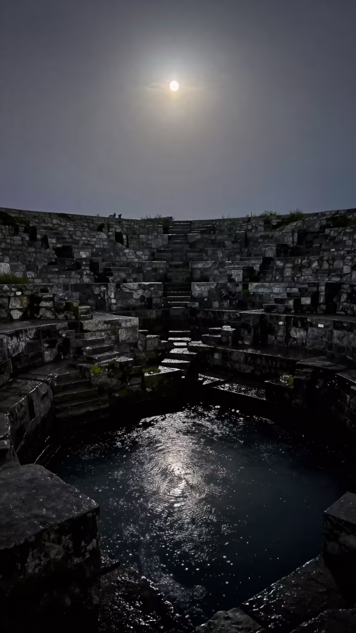 Moonlit Stepwell Before Dawn in Anchorage Summer in near Anchorage