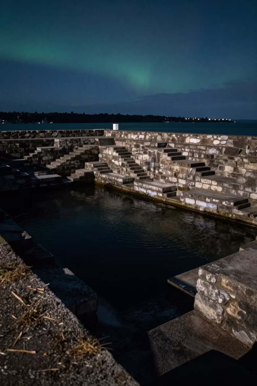 Moonlit Stepwell Under Celestial Glow Near Auckland in from a moonlit breakwater near Auckland