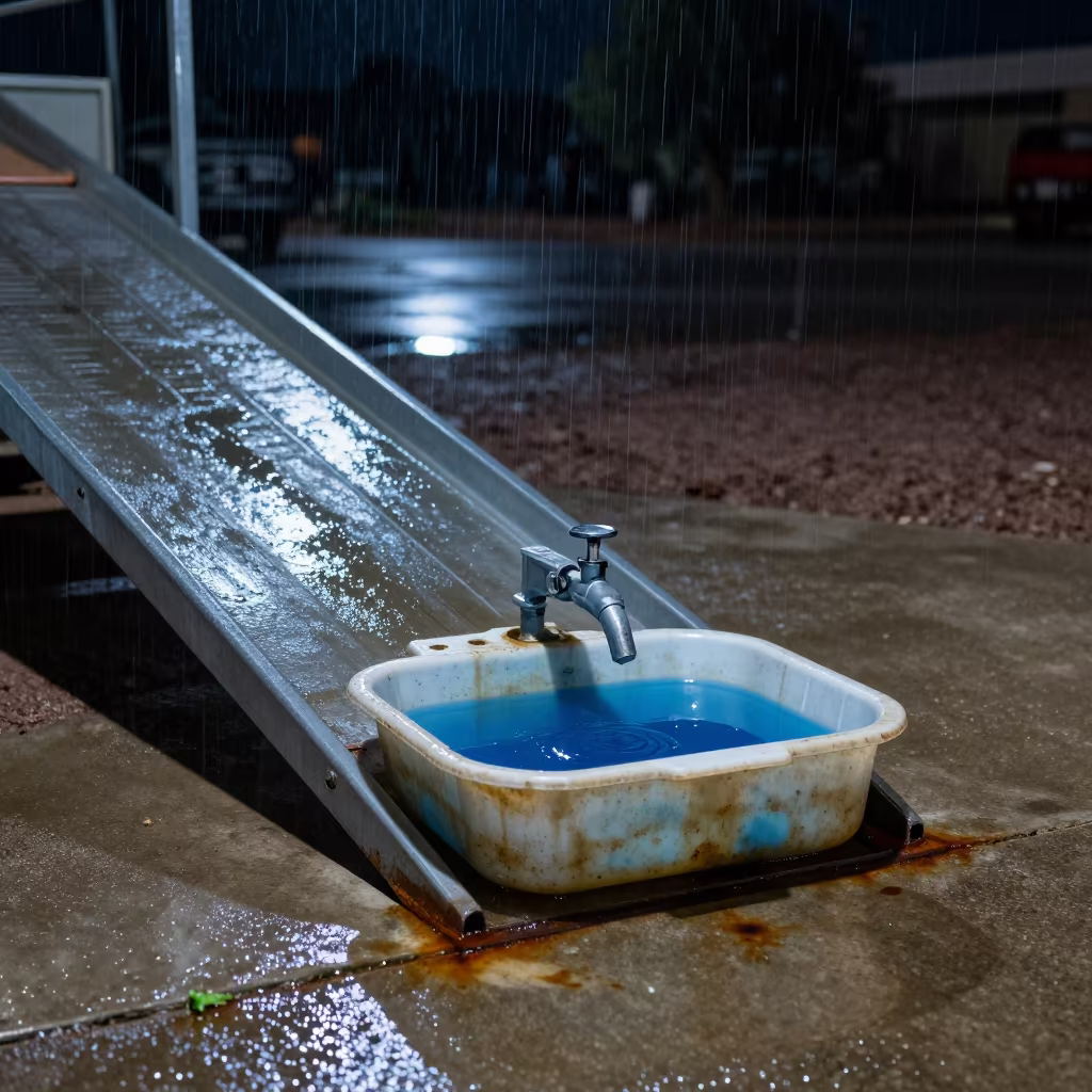 Moonlit Teat Dip Cup on Arizona Stockyard Ramp in at a stockyard loading ramp in Arizona