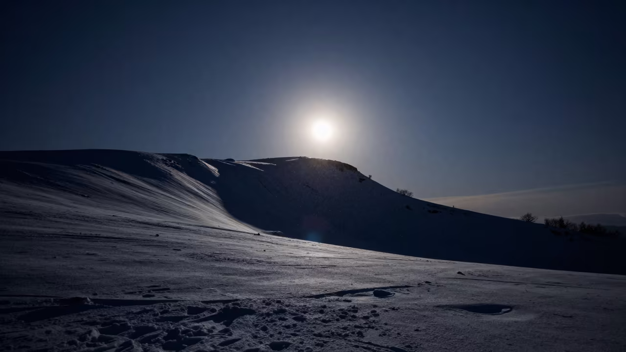 Moonrise Over Snow Ridge Near Sapporo in under the clearest stretch of sky near Sapporo