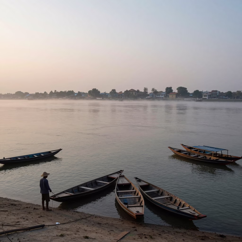 Moored Boats in Hanoi in in Hanoi, Vietnam