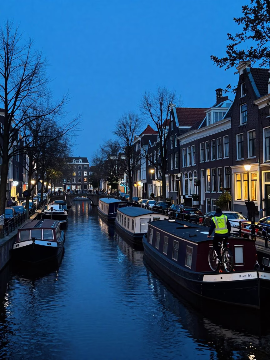 Moored Houseboats in Amsterdam in in Amsterdam, Netherlands