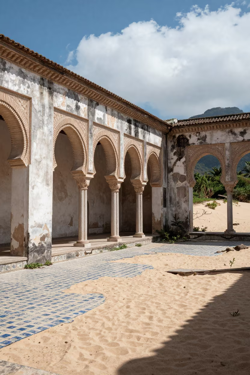 Moorish Arch Ruins Transition to Sand Dunes in among collapsed cloisters in Rio de Janeiro state