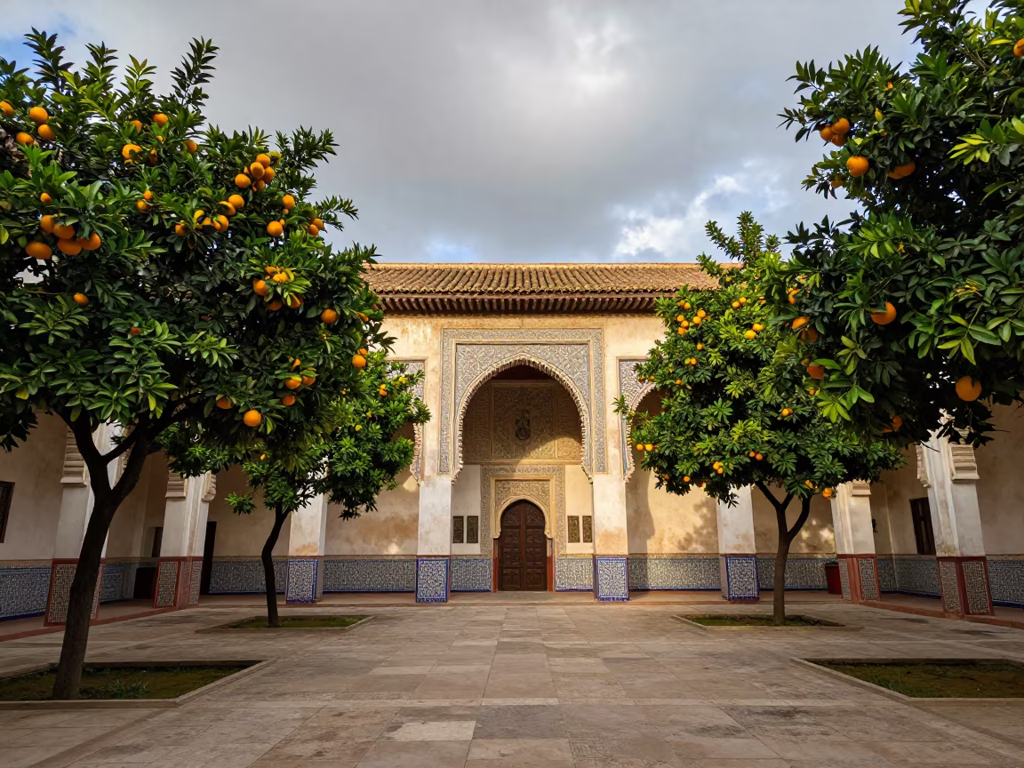 Moorish Courtyard Orange Trees Nanjing Terminal in inside a restored train terminal in Nanjing