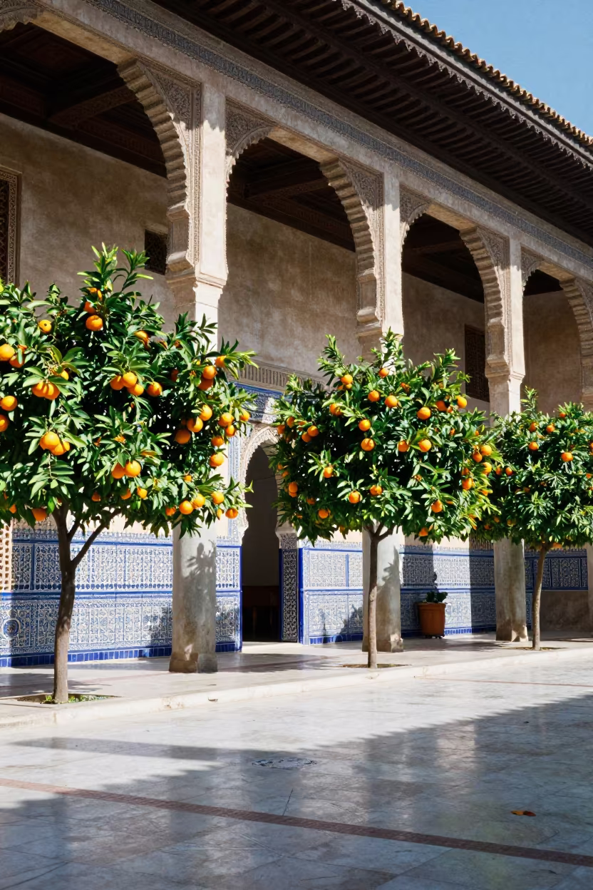 Moorish Orange Courtyard Restored Train Terminal Masan in inside a restored train terminal in Masan