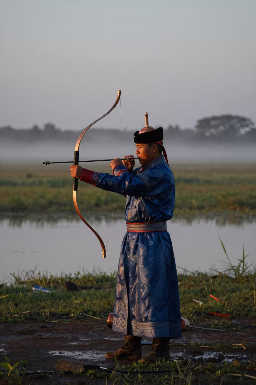 Morin Khuur Player on São Paulo Floodplain in across a floodplain after rain in São Paulo state