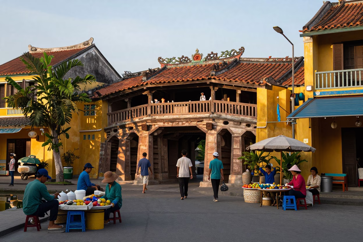 Morning Activity in Hoi An at As First Light Reaches The Scene in in Hoi An, Vietnam