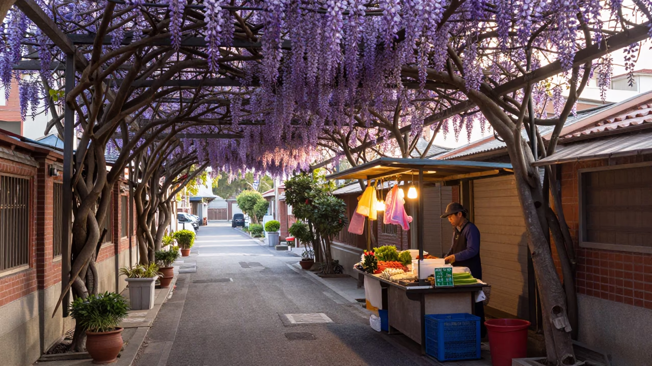 Morning Alleyway in Tainan at As First Light Reaches The Scene in in Tainan, Taiwan