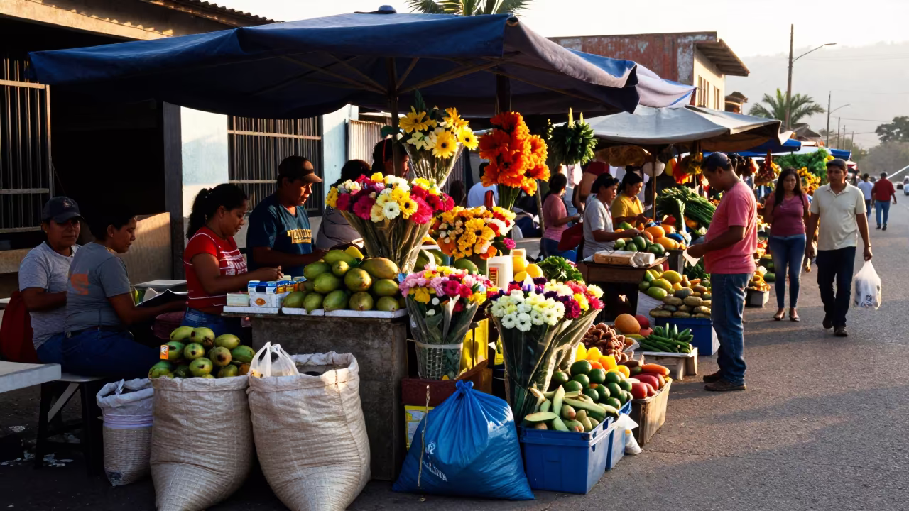 Morning Bazaar Stalls Cut Flowers Ciudad Guayana in at a roadside fruit stand in Ciudad Guayana