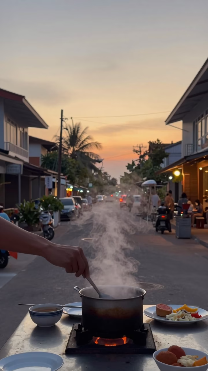 Morning Breakfast at The Still Hours Before Dawn Light in Phuket in in Phuket, Thailand