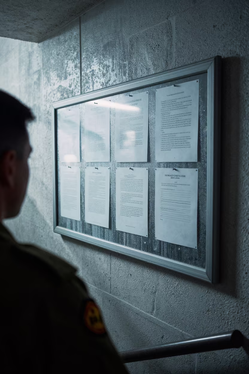 Morning Bulletin Board Inside Idaho Bunker Stairwell in inside a bunker stairwell in Idaho
