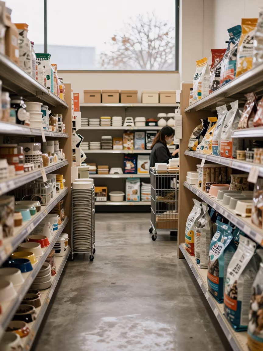 Morning Cat Supply Cabinet in Daegu Pet Store in inside a pet store aisle in Daegu