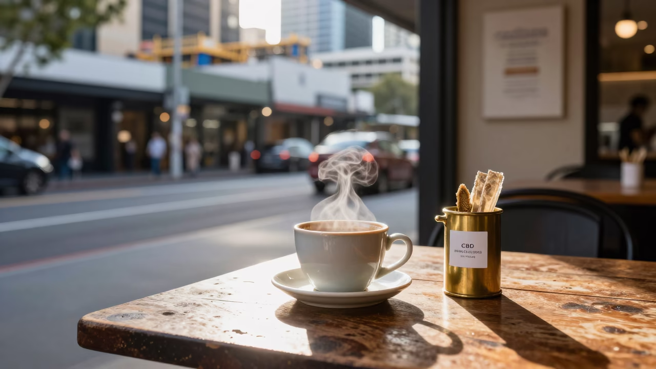 Morning Coffee and Construction in Melbourne CBD with Brass Details and Urban Life in in Melbourne, Victoria, Australia
