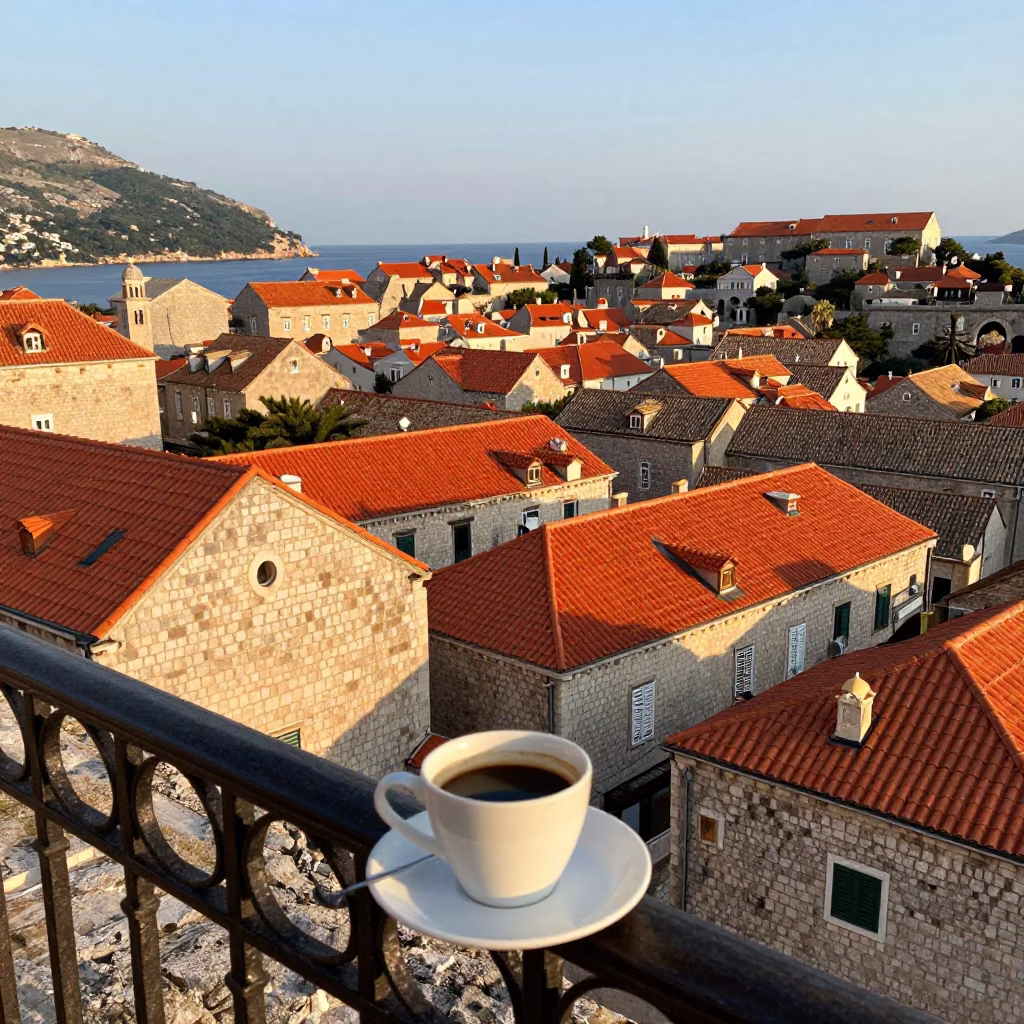 Morning Coffee in Dubrovnik at As First Light Reaches The Scene in in Dubrovnik, Croatia
