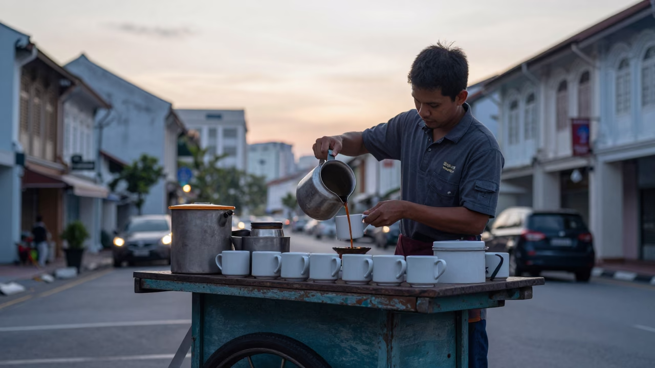 Morning Coffee Stall George Town Malaysia Before Sunrise in in George Town, Malaysia
