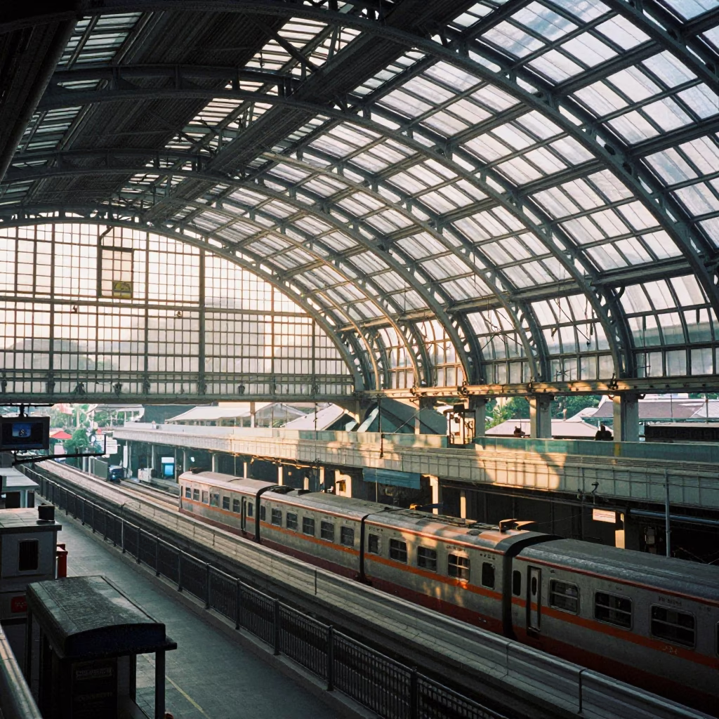 Morning Commute at Bangkok Hua Lamphong Station Glass Steel Architecture First Light in in Bangkok, Thailand