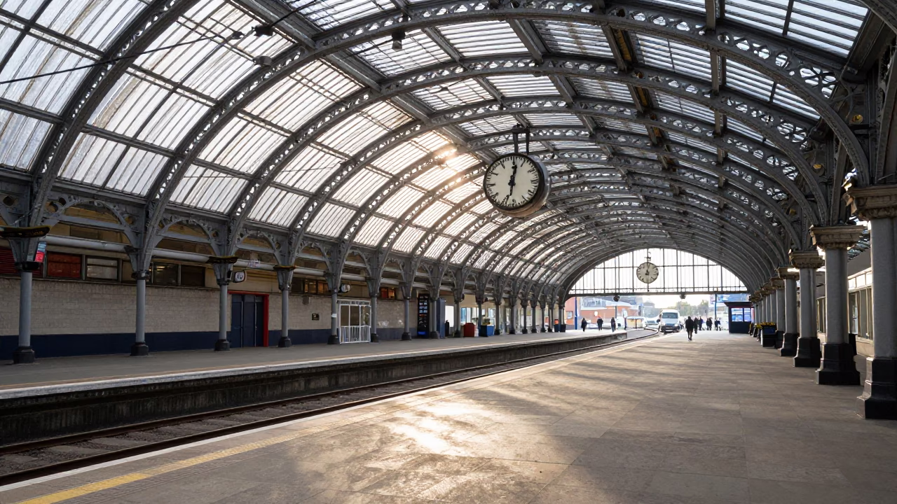 Morning Commute at Dublin Connolly Station Iron Roof and Clock in in Dublin, Ireland