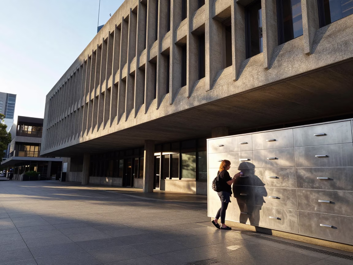 Morning Commute at Melbourne University with Concrete Brutalist Architecture and Urban Life in in Melbourne, Victoria, Australia